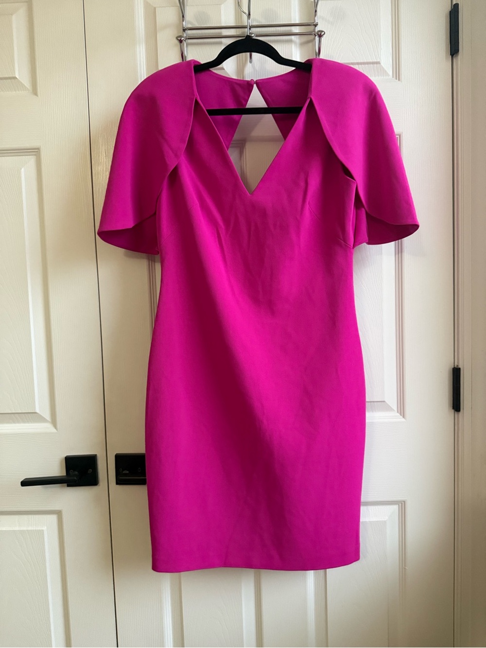 Fuchsia V-Neck Cape Sleeve Dress